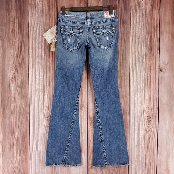 NWT True Religion Womens Size 26 Joey Row Seat Flap Flare Distressed Denim Jeans - Picture 2 of 15